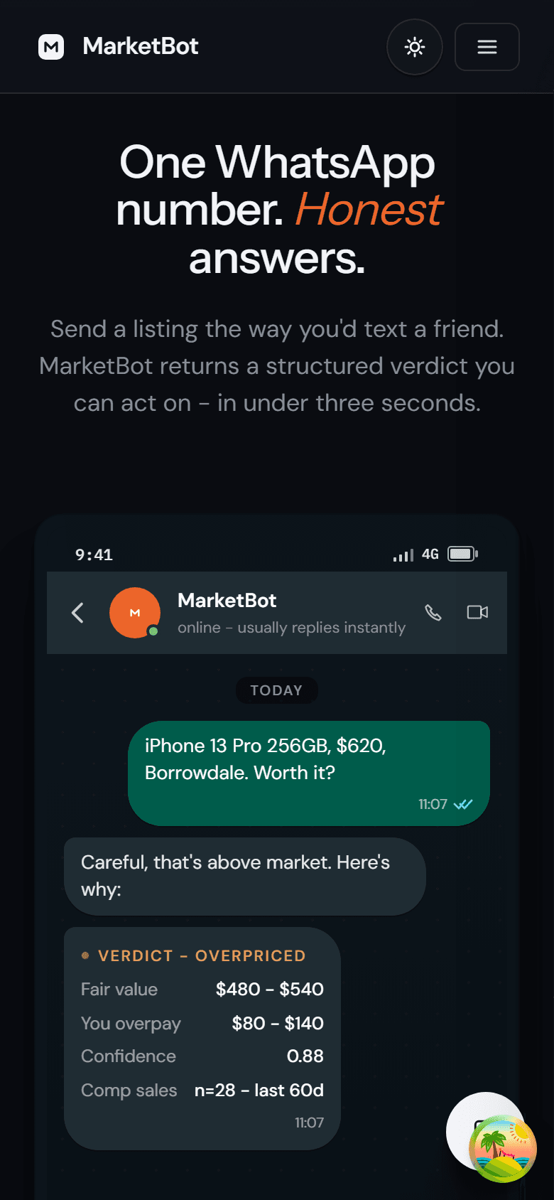 MarketBot — Instant fair-value verdict