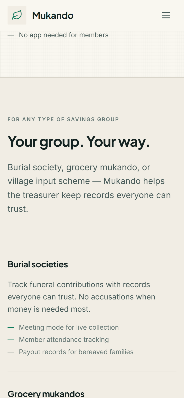 Mukando — Built for every savings group
